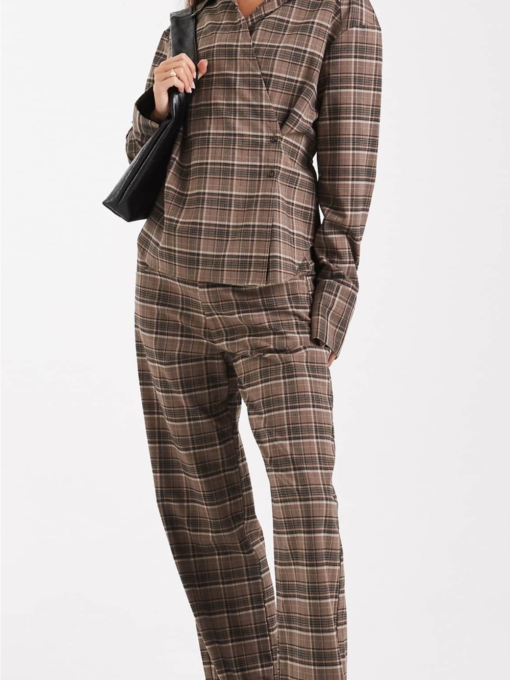 ASOS Brown Plaid Straight-Leg Pants